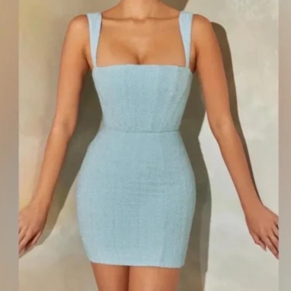 Oh Polly Tweed Square Neck Corset Mini Dress